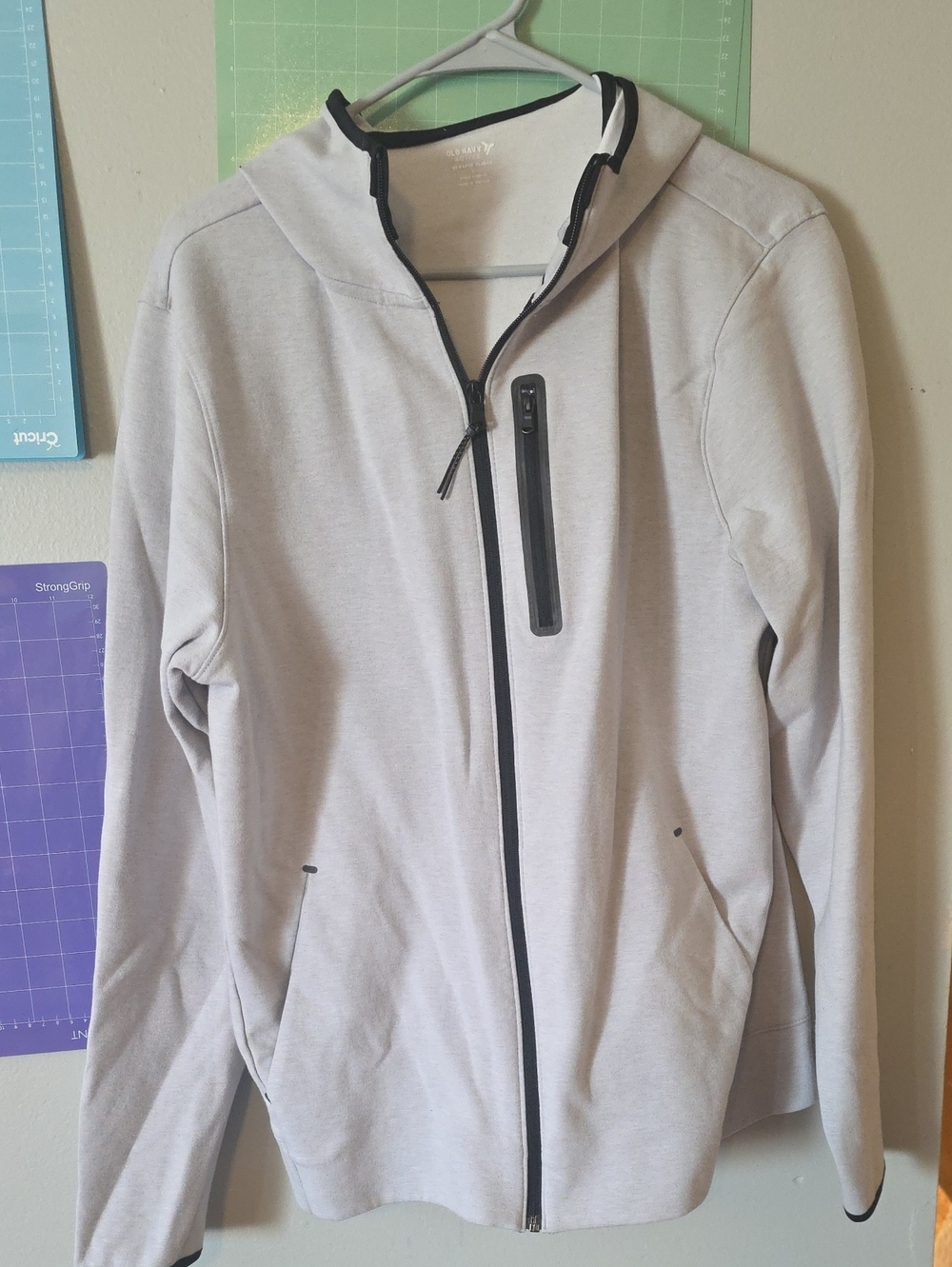 Old Navy Light Gray Hooded Lightweight Jacket with Black Trim